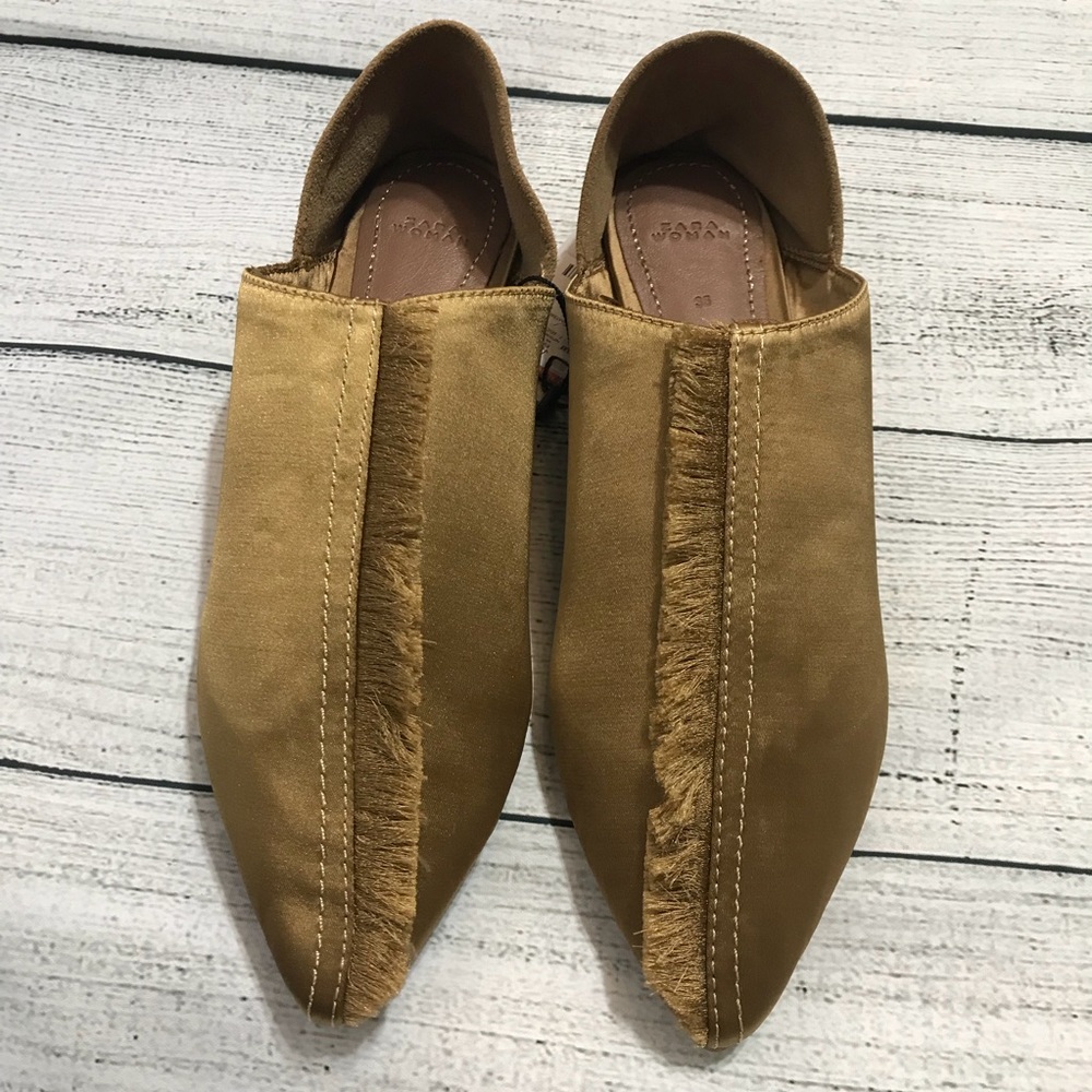 [Zara] Frayed Flat Satin Slippers NWT - Picture 2 of 8